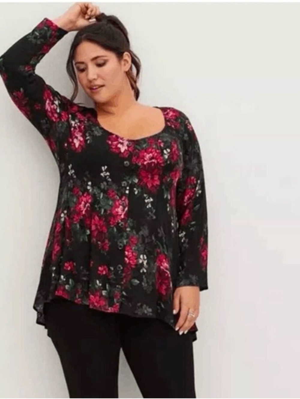 Torrid • floral Stella fit & flare 3/4 sleeves blouse